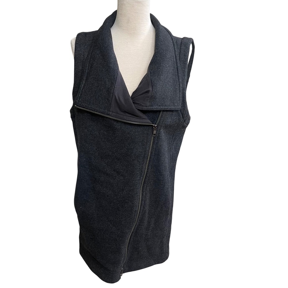 EILEEN FISHER Sweater Vest XS Wool‎ Blend Moto Fleece Lined Asymmetric Zip Gray